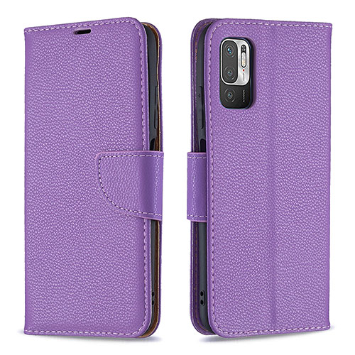 Leather Case Stands Flip Cover Holder B06F for Xiaomi Redmi Note 10T 5G Purple