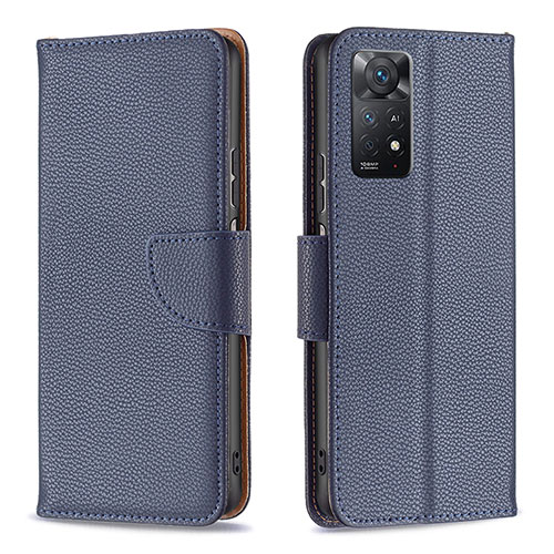 Leather Case Stands Flip Cover Holder B06F for Xiaomi Redmi Note 11 Pro 4G Blue