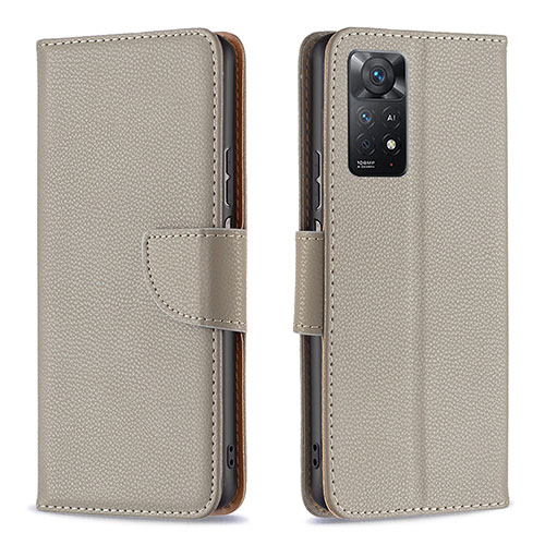 Leather Case Stands Flip Cover Holder B06F for Xiaomi Redmi Note 11 Pro 4G Gray