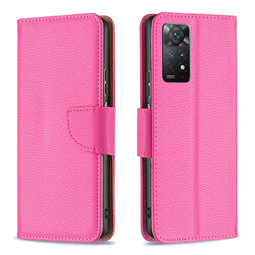 Leather Case Stands Flip Cover Holder B06F for Xiaomi Redmi Note 11 Pro 4G Hot Pink