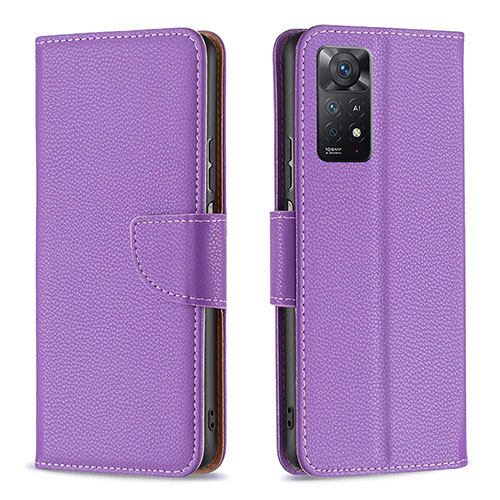 Leather Case Stands Flip Cover Holder B06F for Xiaomi Redmi Note 11 Pro 4G Purple