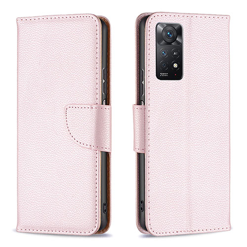 Leather Case Stands Flip Cover Holder B06F for Xiaomi Redmi Note 11 Pro 5G Rose Gold