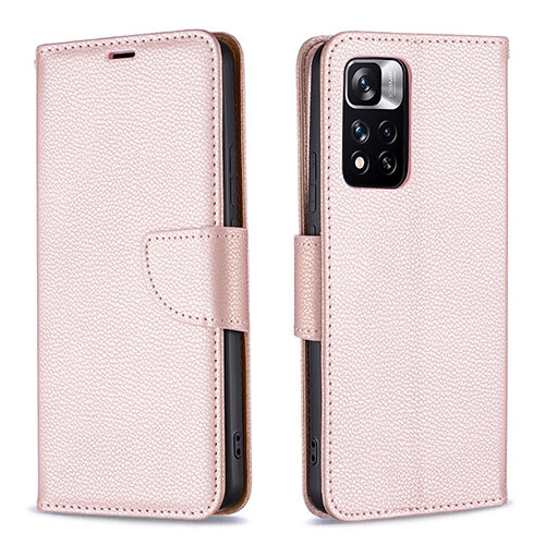 Leather Case Stands Flip Cover Holder B06F for Xiaomi Redmi Note 11 Pro+ Plus 5G Rose Gold