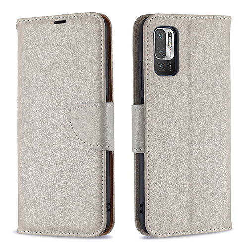 Leather Case Stands Flip Cover Holder B06F for Xiaomi Redmi Note 11 SE 5G Gray