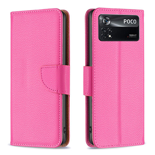 Leather Case Stands Flip Cover Holder B06F for Xiaomi Redmi Note 11E Pro 5G Hot Pink