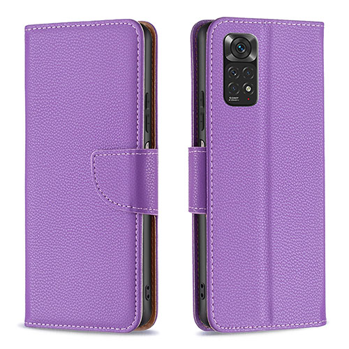 Leather Case Stands Flip Cover Holder B06F for Xiaomi Redmi Note 11S 4G Purple