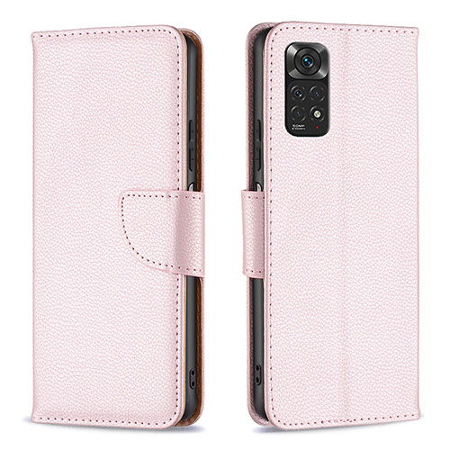 Leather Case Stands Flip Cover Holder B06F for Xiaomi Redmi Note 11S 4G Rose Gold