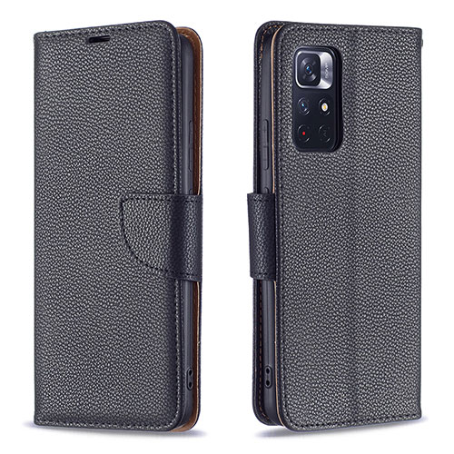 Leather Case Stands Flip Cover Holder B06F for Xiaomi Redmi Note 11S 5G Black