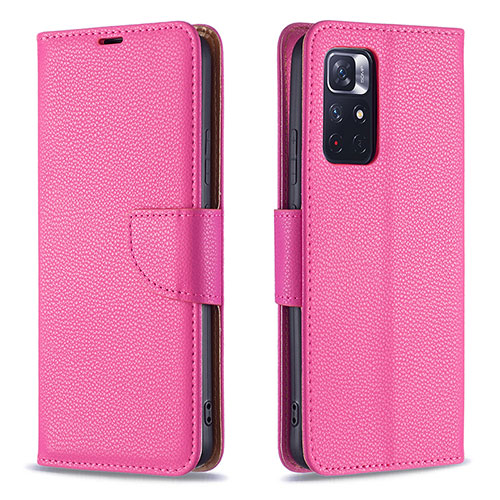 Leather Case Stands Flip Cover Holder B06F for Xiaomi Redmi Note 11T 5G Hot Pink