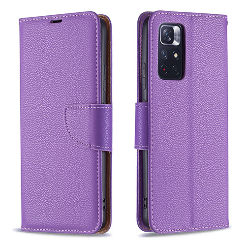 Leather Case Stands Flip Cover Holder B06F for Xiaomi Redmi Note 11T 5G Purple