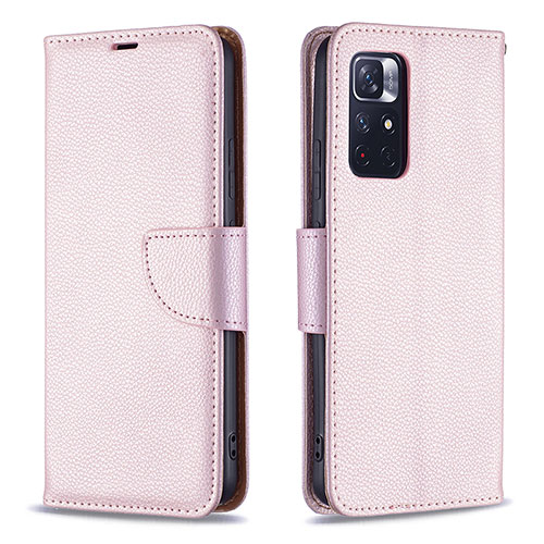 Leather Case Stands Flip Cover Holder B06F for Xiaomi Redmi Note 11T 5G Rose Gold