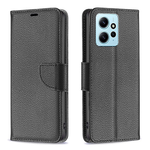 Leather Case Stands Flip Cover Holder B06F for Xiaomi Redmi Note 12 4G Black