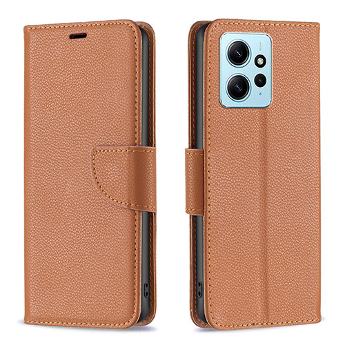 Leather Case Stands Flip Cover Holder B06F for Xiaomi Redmi Note 12 4G Brown