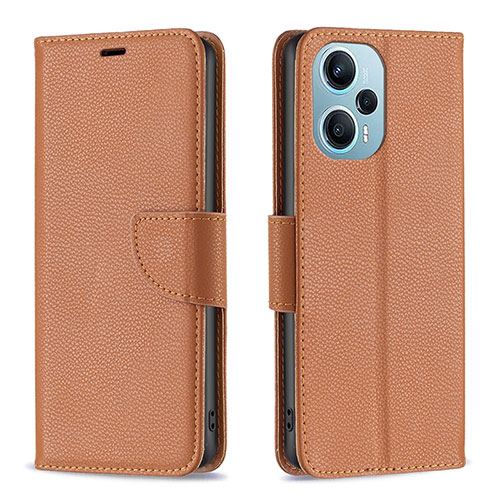 Leather Case Stands Flip Cover Holder B06F for Xiaomi Redmi Note 12 Turbo 5G Brown