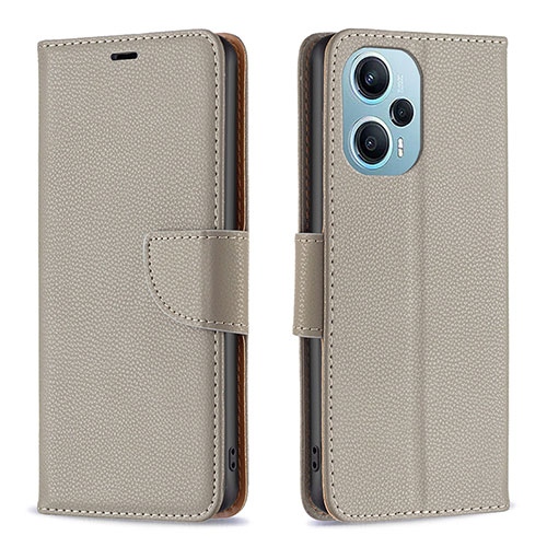 Leather Case Stands Flip Cover Holder B06F for Xiaomi Redmi Note 12 Turbo 5G Gray