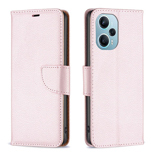 Leather Case Stands Flip Cover Holder B06F for Xiaomi Redmi Note 12 Turbo 5G Rose Gold