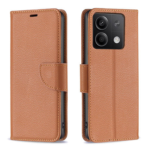 Leather Case Stands Flip Cover Holder B06F for Xiaomi Redmi Note 13 5G Brown