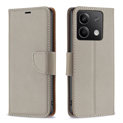 Leather Case Stands Flip Cover Holder B06F for Xiaomi Redmi Note 13 5G Gray