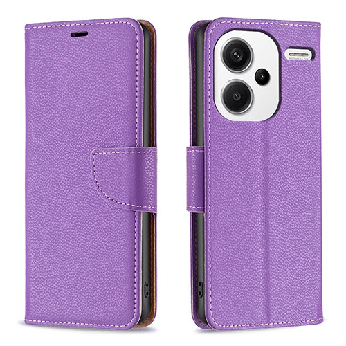 Leather Case Stands Flip Cover Holder B06F for Xiaomi Redmi Note 13 Pro+ Plus 5G Purple