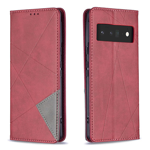 Leather Case Stands Flip Cover Holder B07F for Google Pixel 6 Pro 5G Red