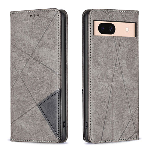 Leather Case Stands Flip Cover Holder B07F for Google Pixel 8a 5G Gray