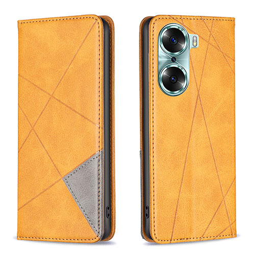 Leather Case Stands Flip Cover Holder B07F for Huawei Honor 60 5G Light Brown