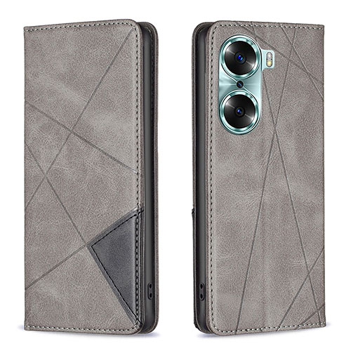 Leather Case Stands Flip Cover Holder B07F for Huawei Honor 60 Pro 5G Gray