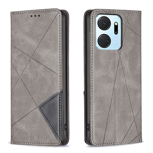 Leather Case Stands Flip Cover Holder B07F for Huawei Honor X7a Gray