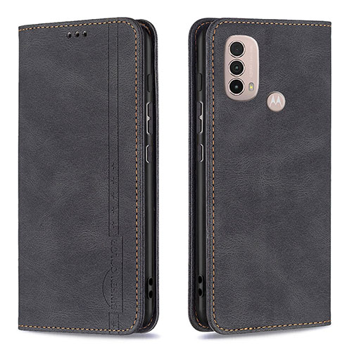 Leather Case Stands Flip Cover Holder B07F for Motorola Moto E20 Black