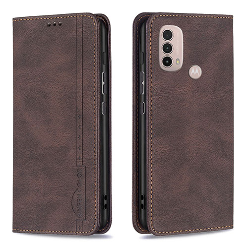 Leather Case Stands Flip Cover Holder B07F for Motorola Moto E20 Brown