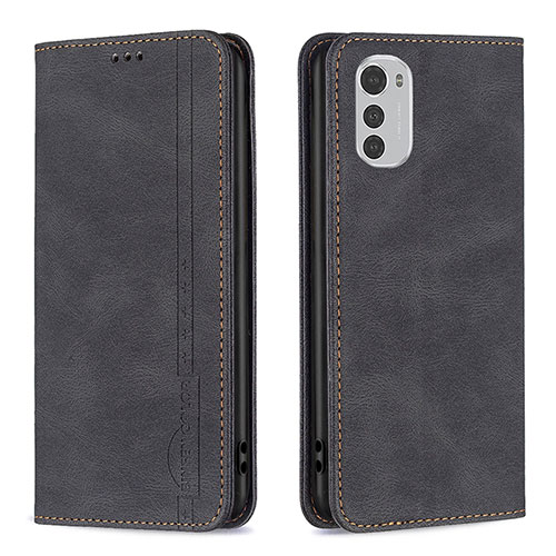 Leather Case Stands Flip Cover Holder B07F for Motorola Moto E32 Black