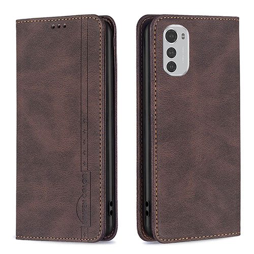 Leather Case Stands Flip Cover Holder B07F for Motorola Moto E32 Brown