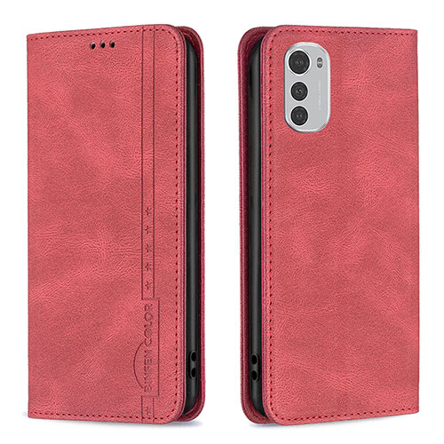 Leather Case Stands Flip Cover Holder B07F for Motorola Moto E32 Red