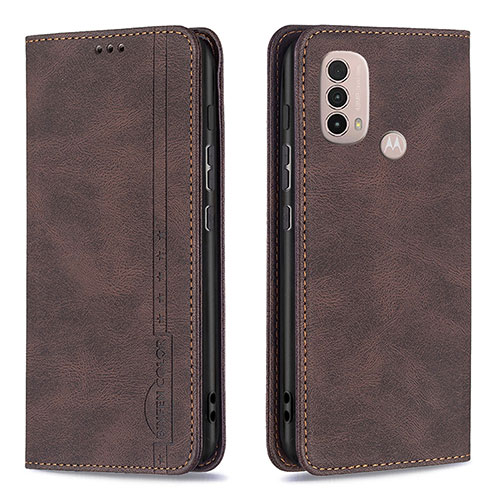 Leather Case Stands Flip Cover Holder B07F for Motorola Moto E40 Brown