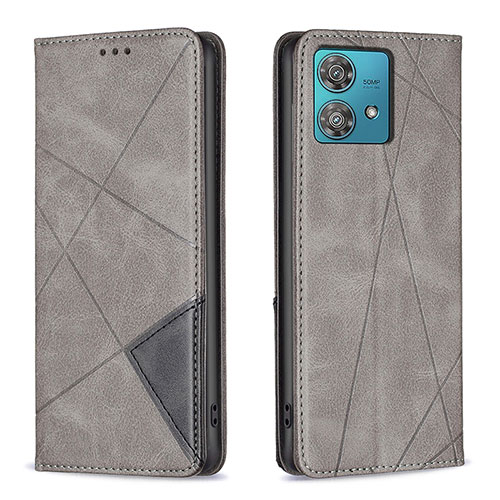 Leather Case Stands Flip Cover Holder B07F for Motorola Moto Edge 40 Neo 5G Gray