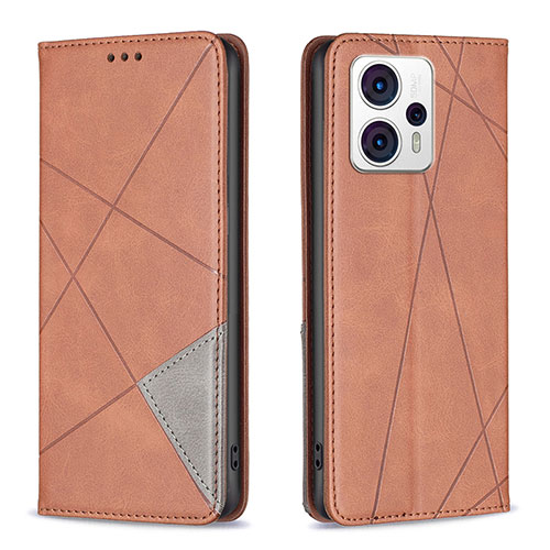 Leather Case Stands Flip Cover Holder B07F for Motorola Moto G23 Brown