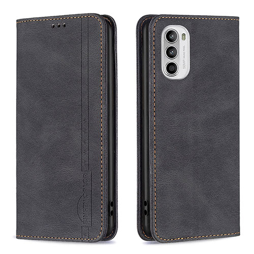 Leather Case Stands Flip Cover Holder B07F for Motorola MOTO G52 Black