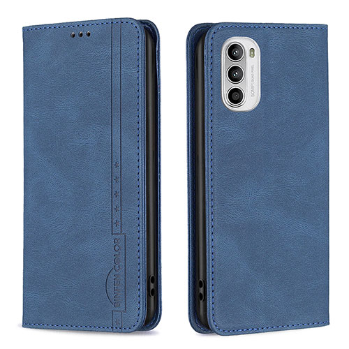 Leather Case Stands Flip Cover Holder B07F for Motorola Moto G71s 5G Blue