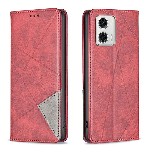 Leather Case Stands Flip Cover Holder B07F for Motorola Moto G73 5G Red