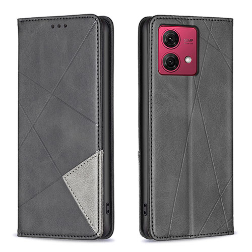 Leather Case Stands Flip Cover Holder B07F for Motorola Moto G84 5G Black