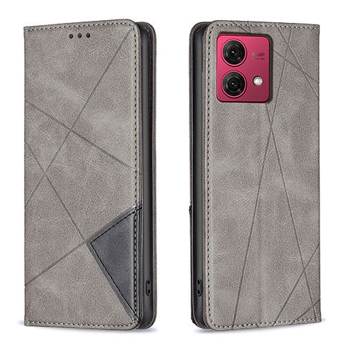 Leather Case Stands Flip Cover Holder B07F for Motorola Moto G84 5G Gray