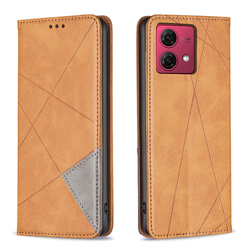 Leather Case Stands Flip Cover Holder B07F for Motorola Moto G84 5G Light Brown