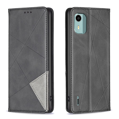 Leather Case Stands Flip Cover Holder B07F for Nokia C12 Black