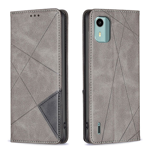 Leather Case Stands Flip Cover Holder B07F for Nokia C12 Gray