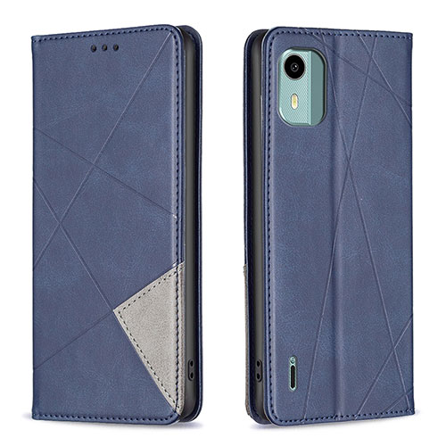 Leather Case Stands Flip Cover Holder B07F for Nokia C12 Pro Blue