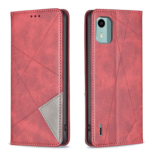 Leather Case Stands Flip Cover Holder B07F for Nokia C12 Red