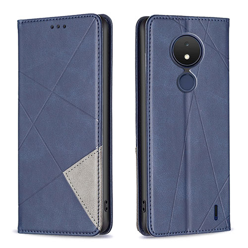 Leather Case Stands Flip Cover Holder B07F for Nokia C21 Blue