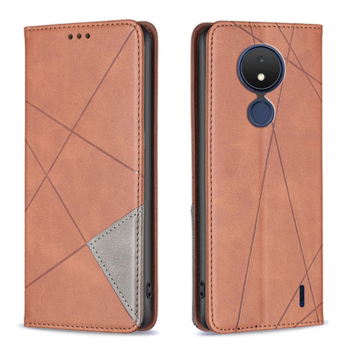 Leather Case Stands Flip Cover Holder B07F for Nokia C21 Brown