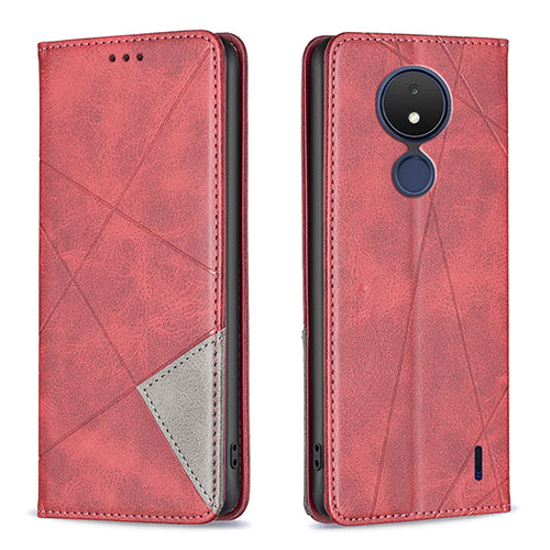 Leather Case Stands Flip Cover Holder B07F for Nokia C21 Red