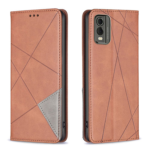 Leather Case Stands Flip Cover Holder B07F for Nokia C32 Brown